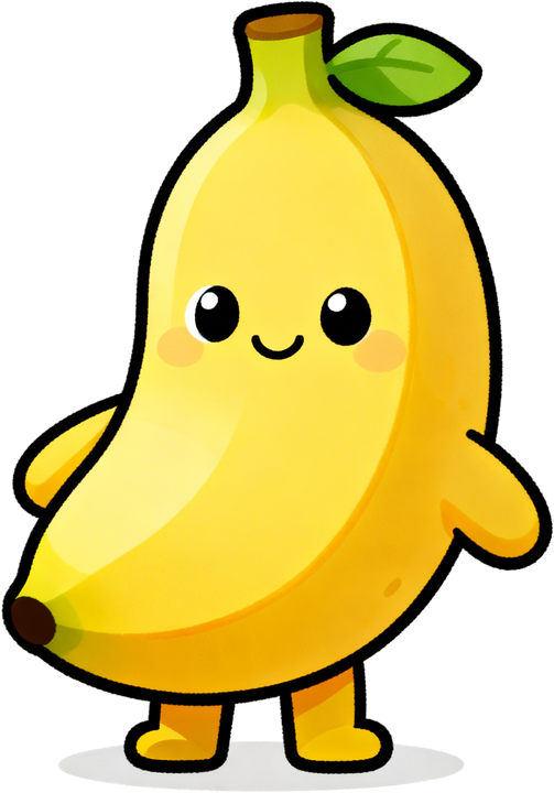 Nana, the BananaGym mascot: a smiling banana standing with its hands on its hips